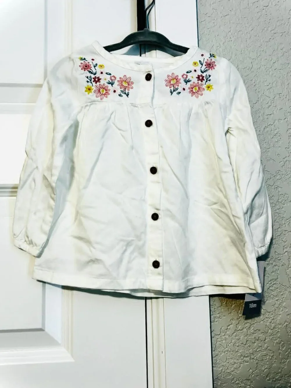 NWT CARTER'S Baby Girl Boho Embroidered Yoke White Button Front Shirt 18 mos